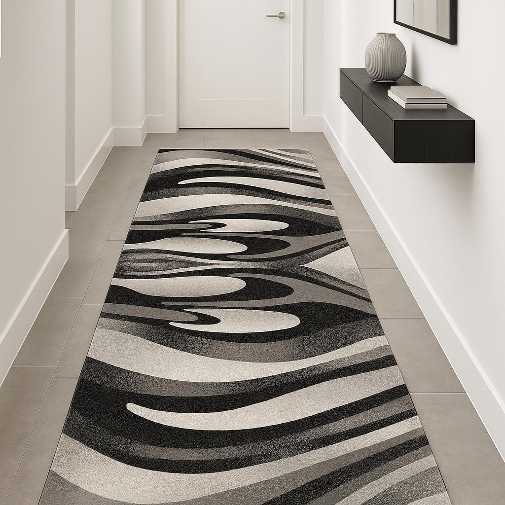 18' Black And Gray Abstract Runner Rug - Home & Garden