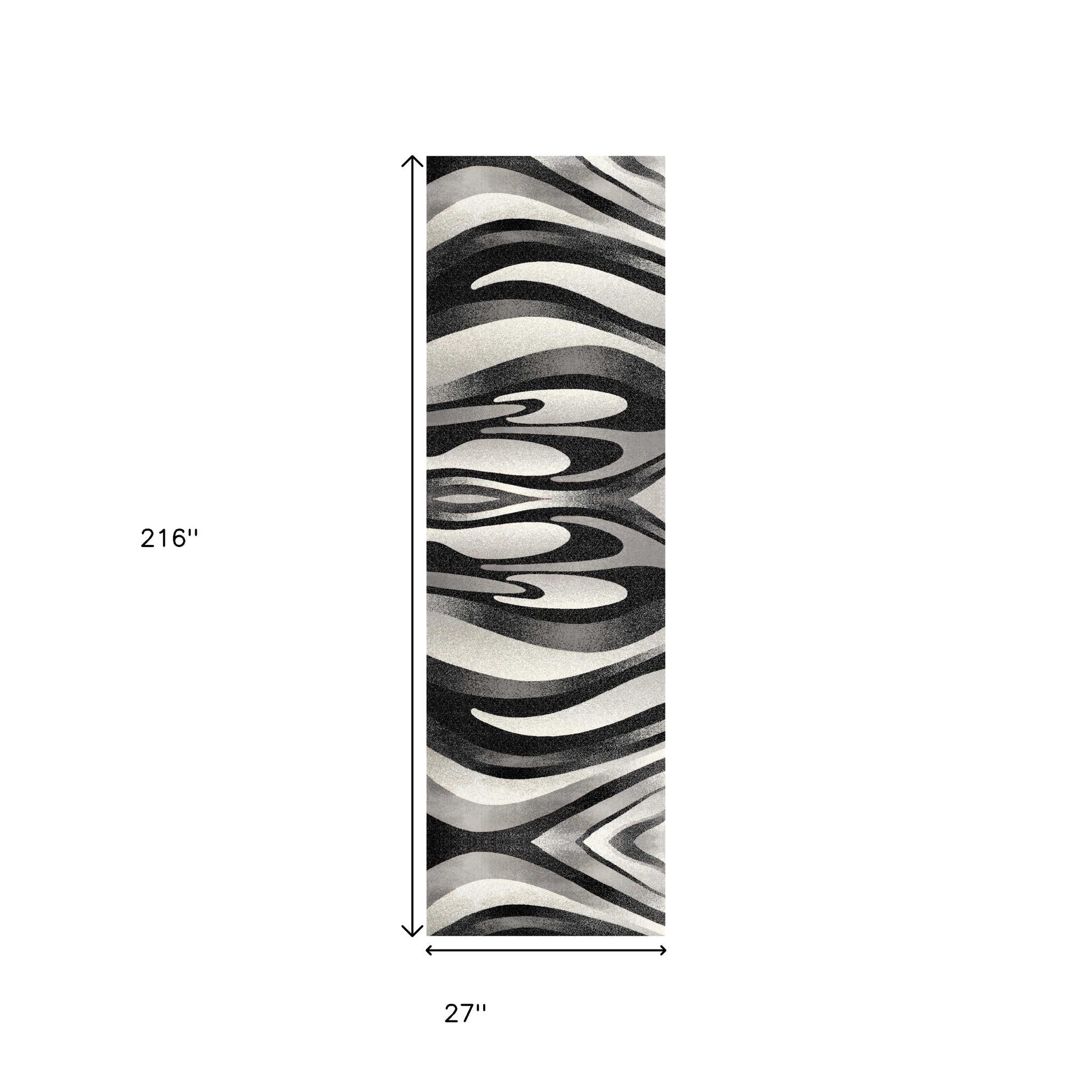 18' Black And Gray Abstract Runner Rug - Home & Garden