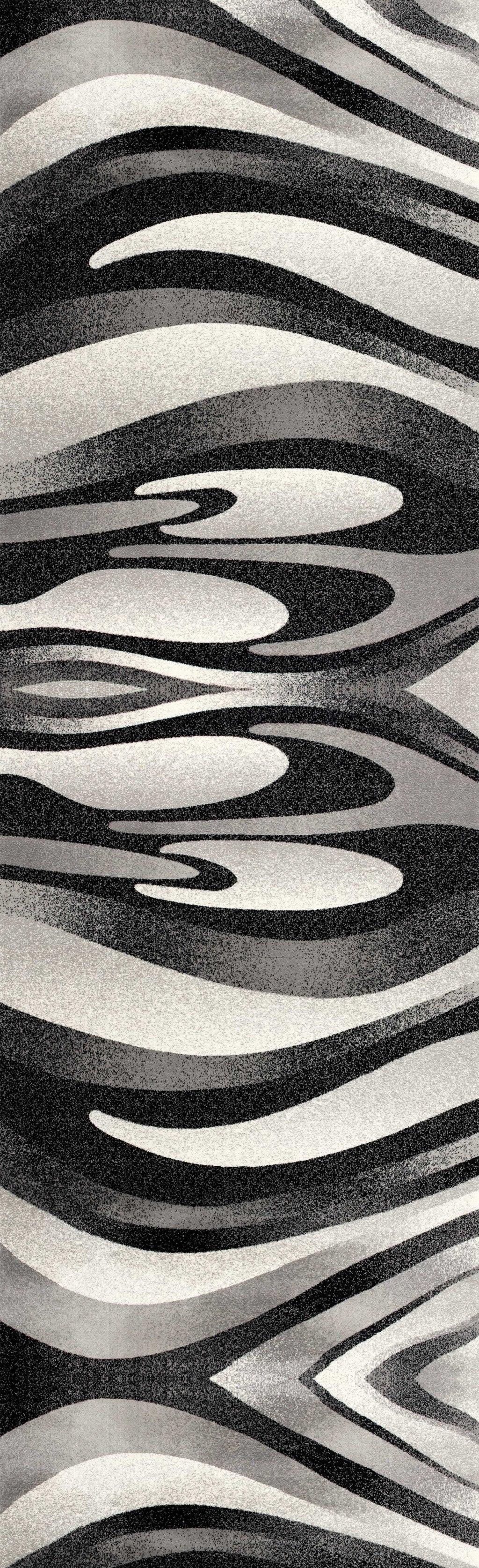 18' Black And Gray Abstract Runner Rug - Home & Garden
