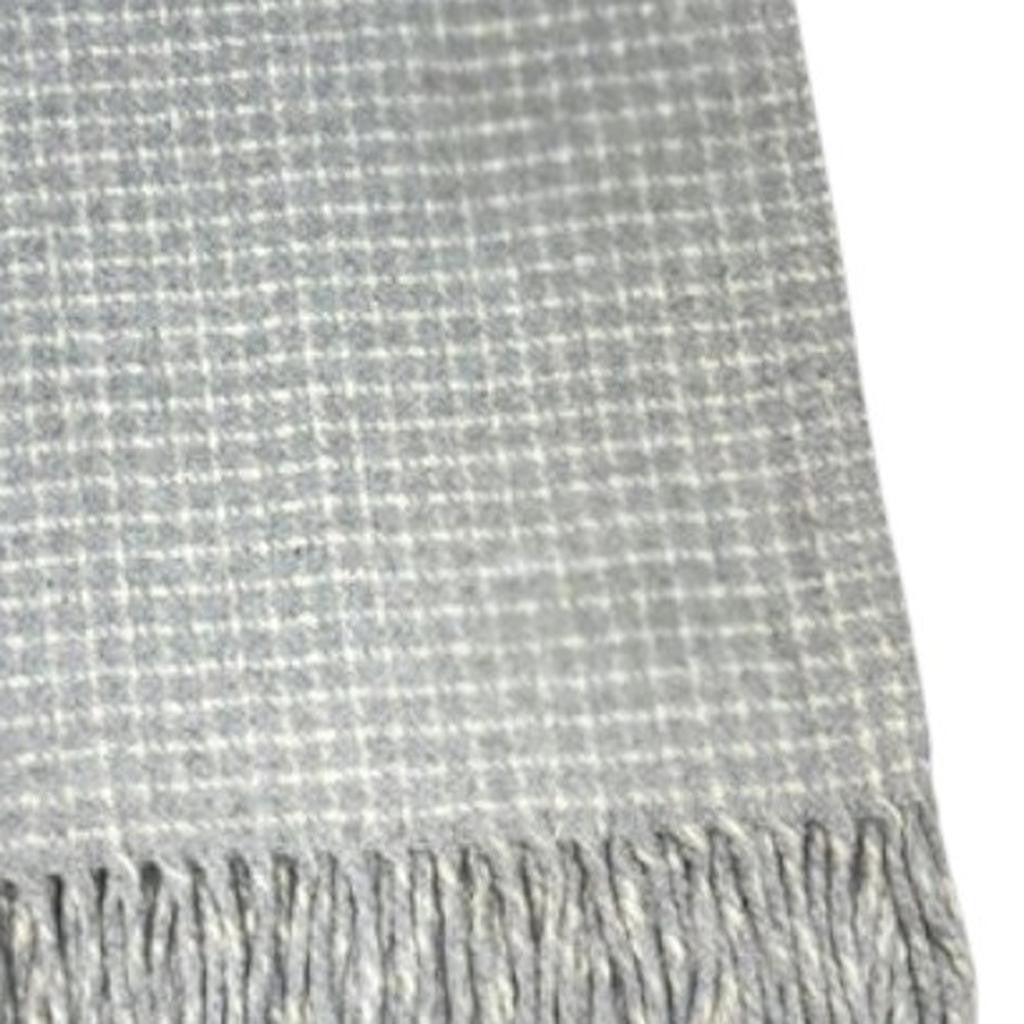 50" X 67" Light Gray And Cream Cotton Blend Woven Plaid Throw Blanket with Fringe - Home & Garden