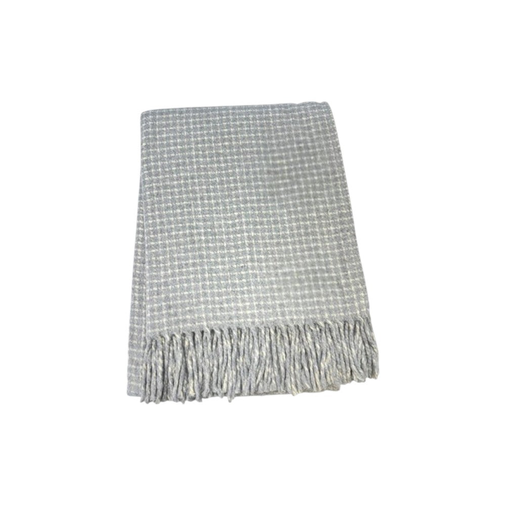 50" X 67" Light Gray And Cream Cotton Blend Woven Plaid Throw Blanket with Fringe - Home & Garden