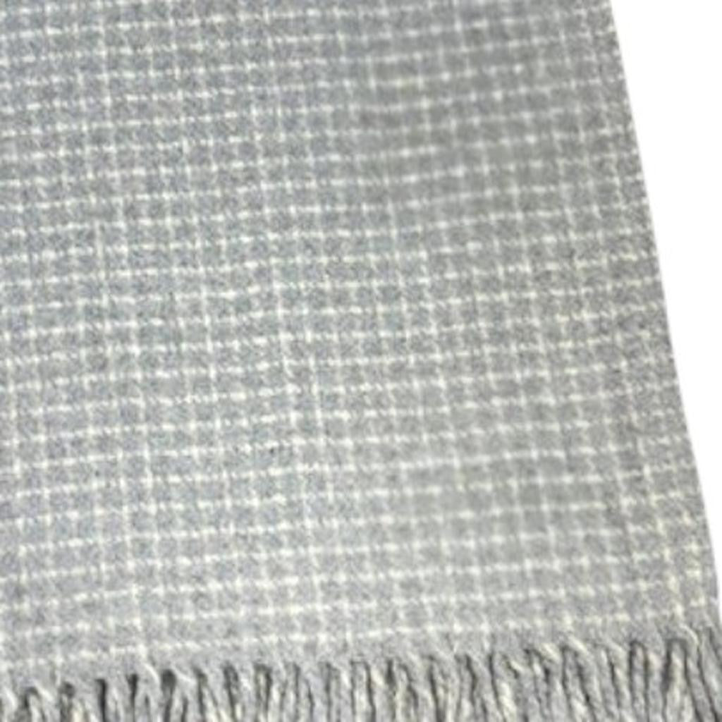 50" X 67" Light Gray And Cream Cotton Blend Woven Plaid Throw Blanket with Fringe - Home & Garden