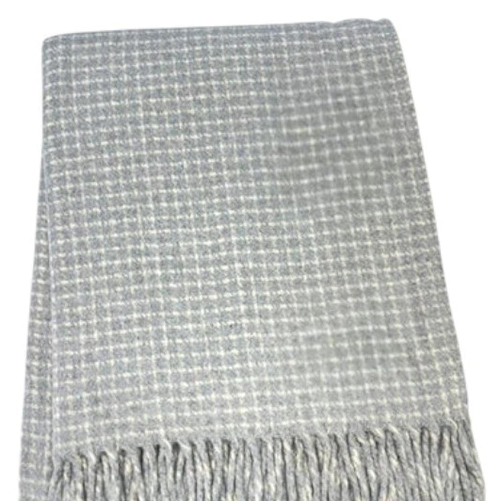 50" X 67" Light Gray And Cream Cotton Blend Woven Plaid Throw Blanket with Fringe - Home & Garden
