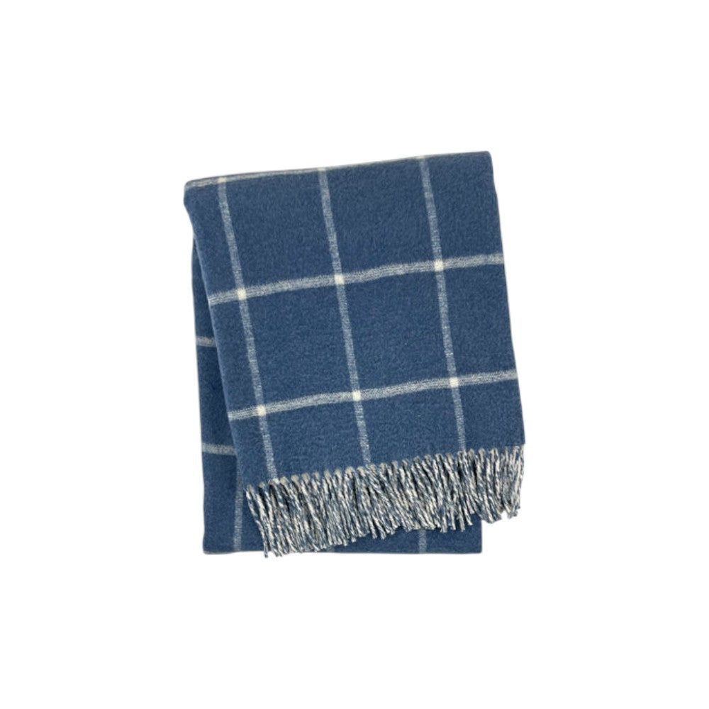 50" X 67" Denim Blue And White Cotton Blend Woven Plaid Throw Blanket with Fringe - Home & Garden