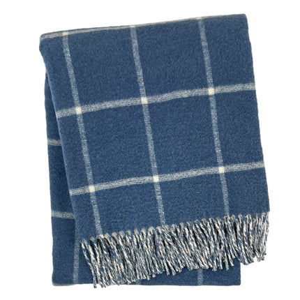 50" X 67" Denim Blue And White Cotton Blend Woven Plaid Throw Blanket with Fringe - Home & Garden
