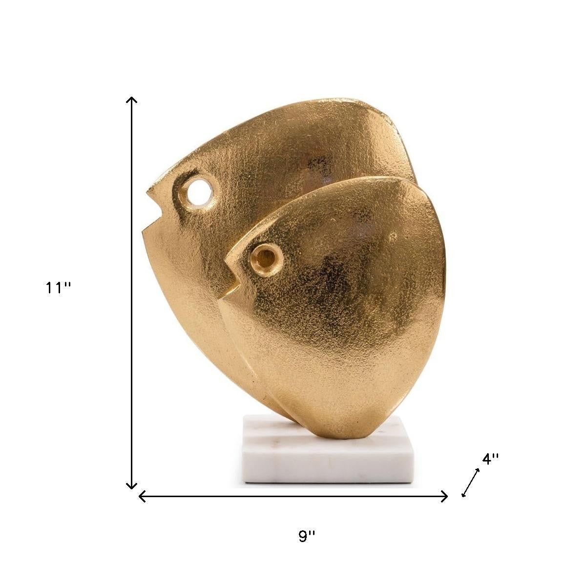 11" Gold And White Aluminum And Marble Fishes Tabletop Sculpture - Home & Garden