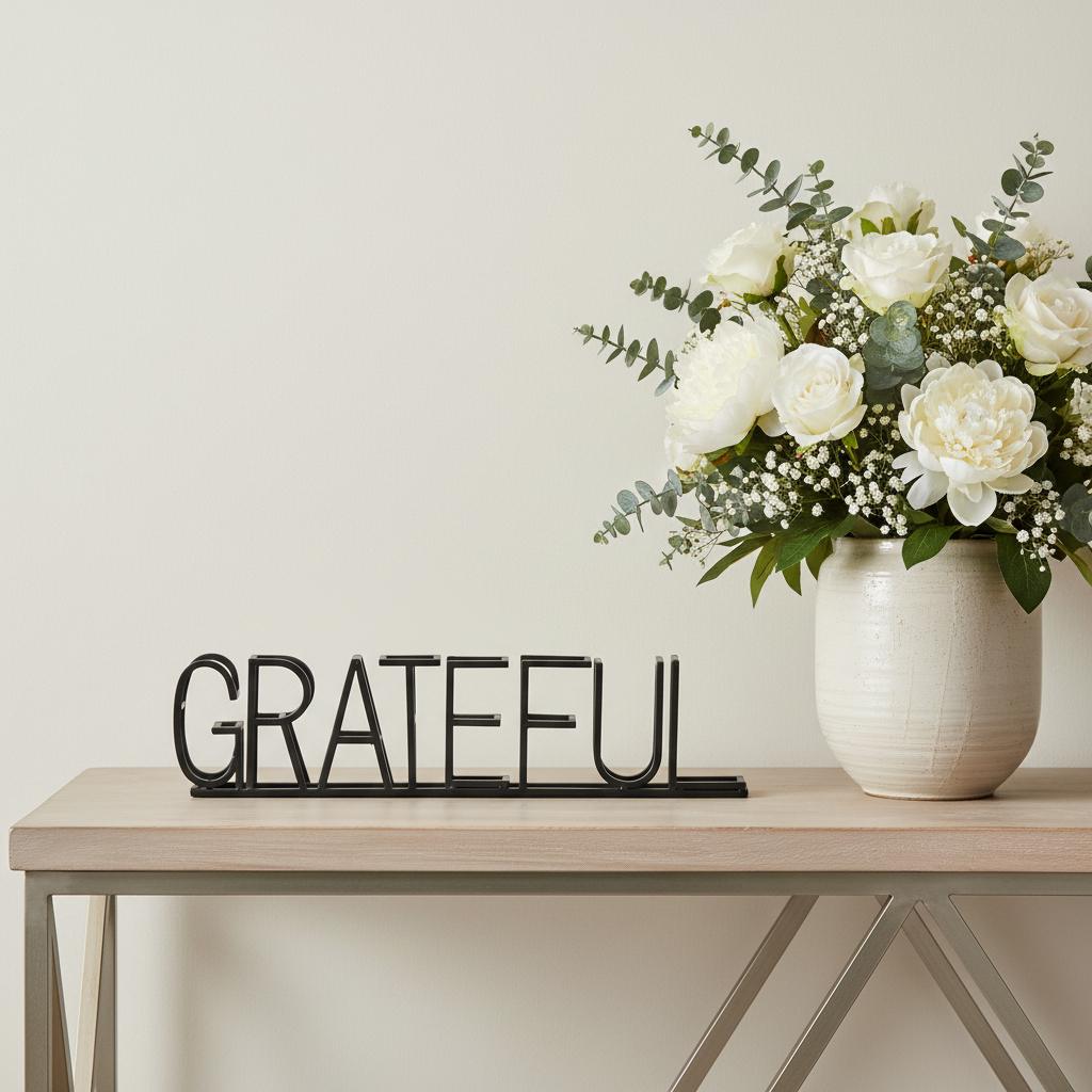 17" Black Metal Grateful Tabletop Sign - Home & Garden