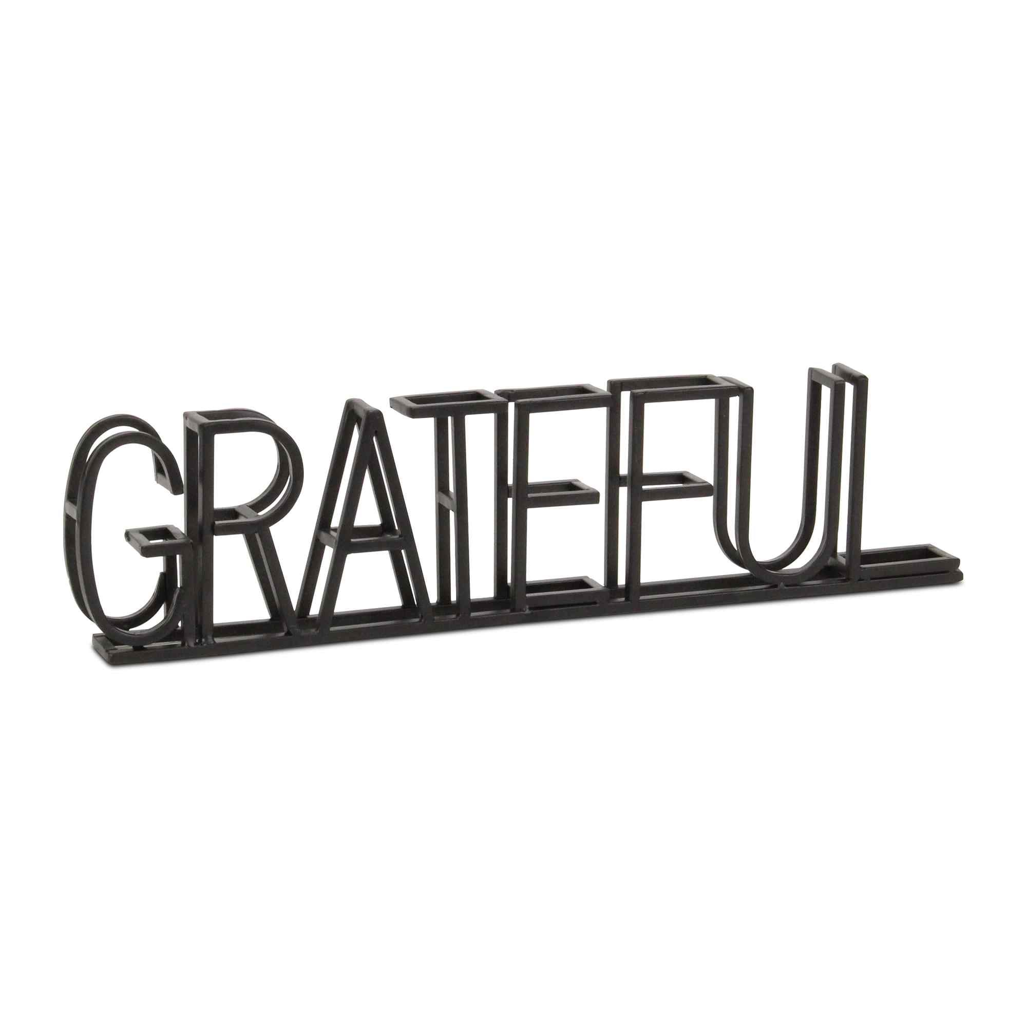 17" Black Metal Grateful Tabletop Sign - Home & Garden