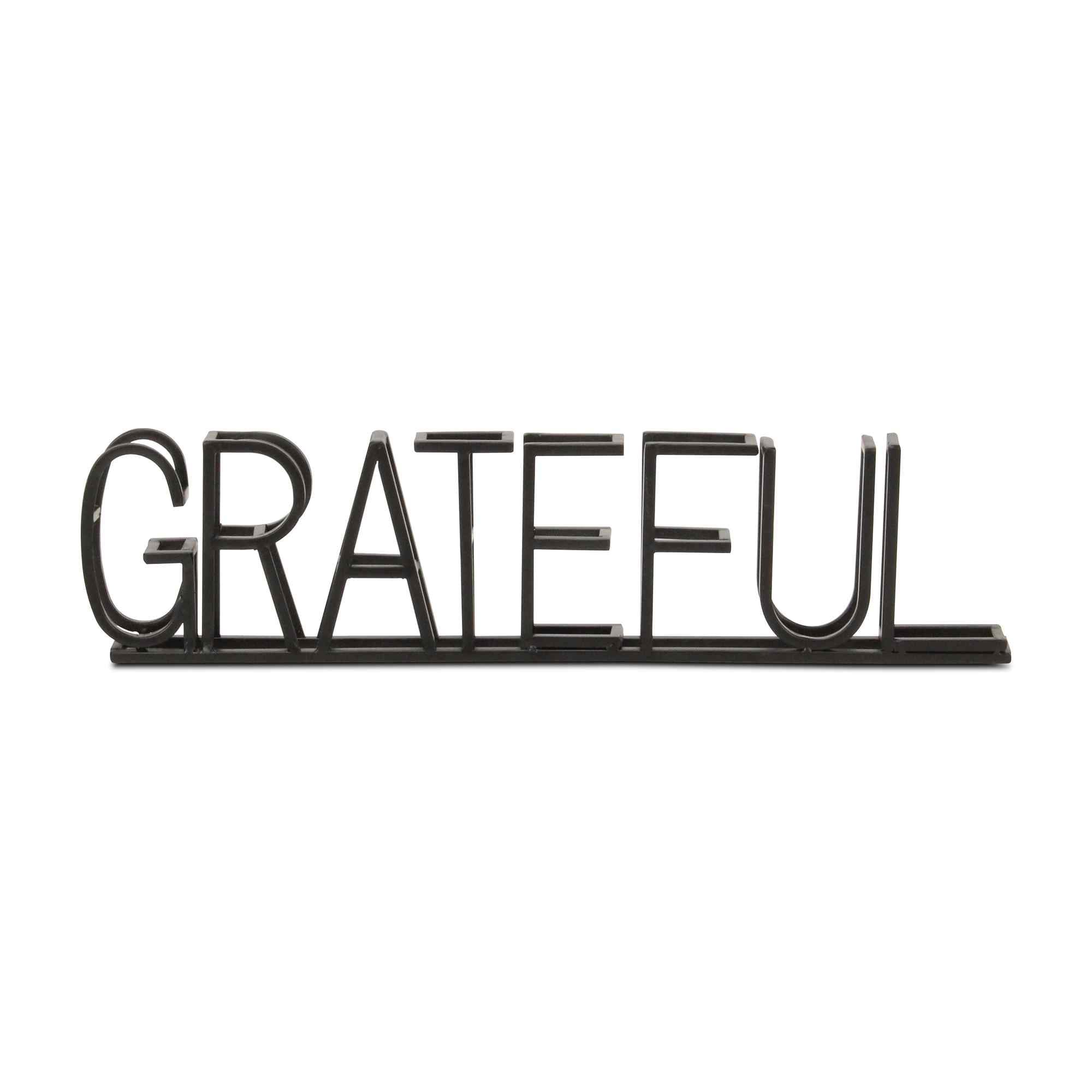17" Black Metal Grateful Tabletop Sign - Home & Garden