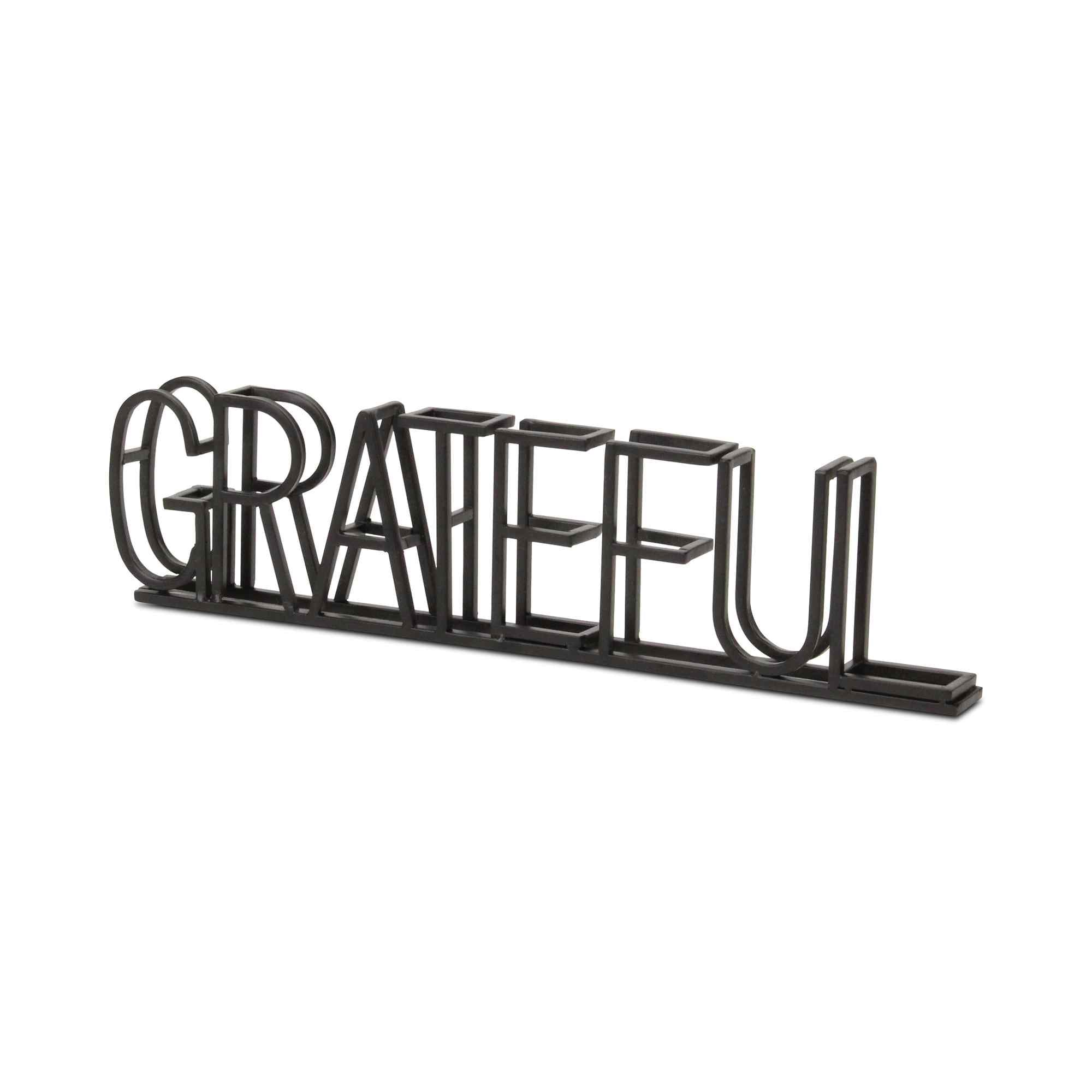 17" Black Metal Grateful Tabletop Sign - Home & Garden