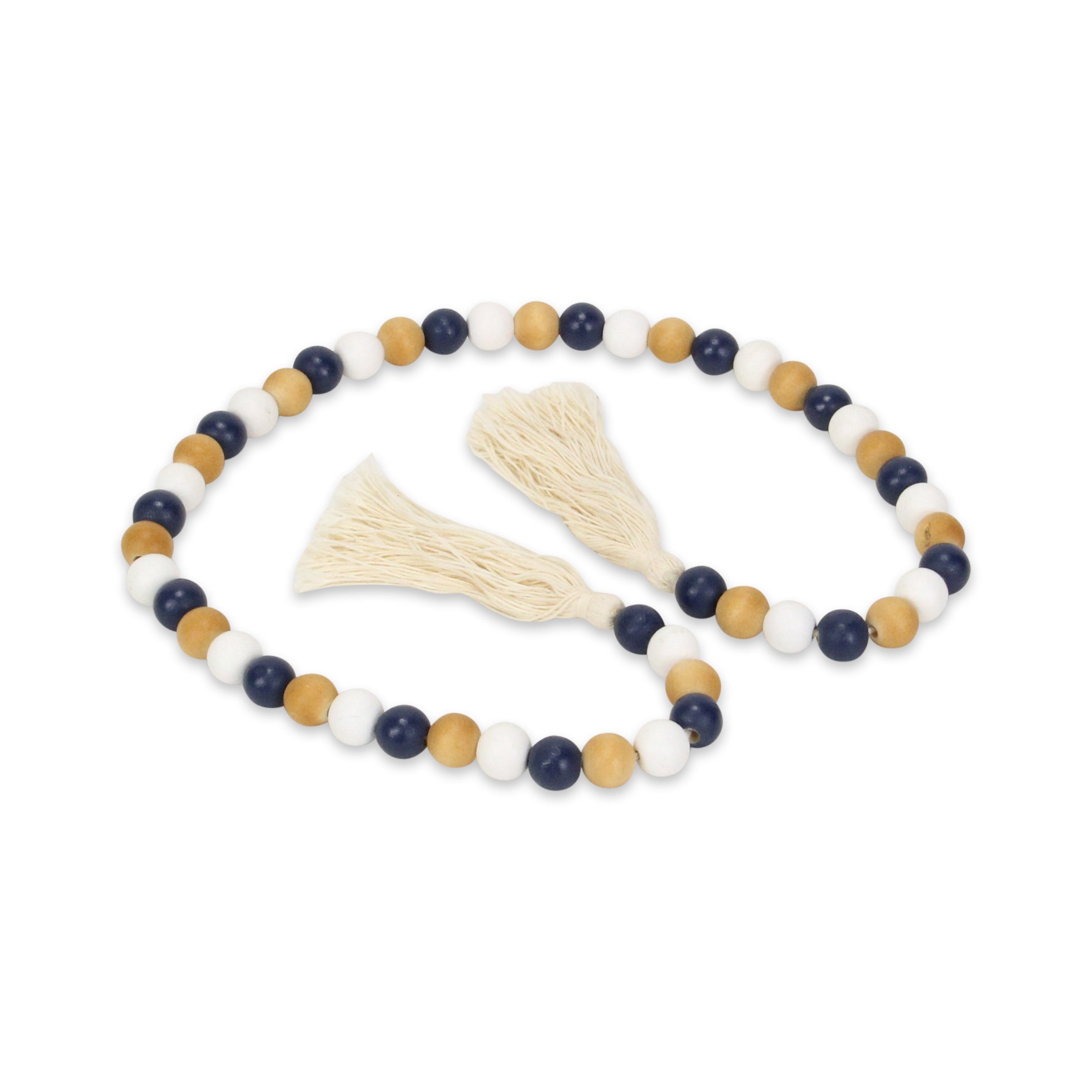 36" Blue Natural And White Wood Hand Painted Decorative Tassel - Home & Garden