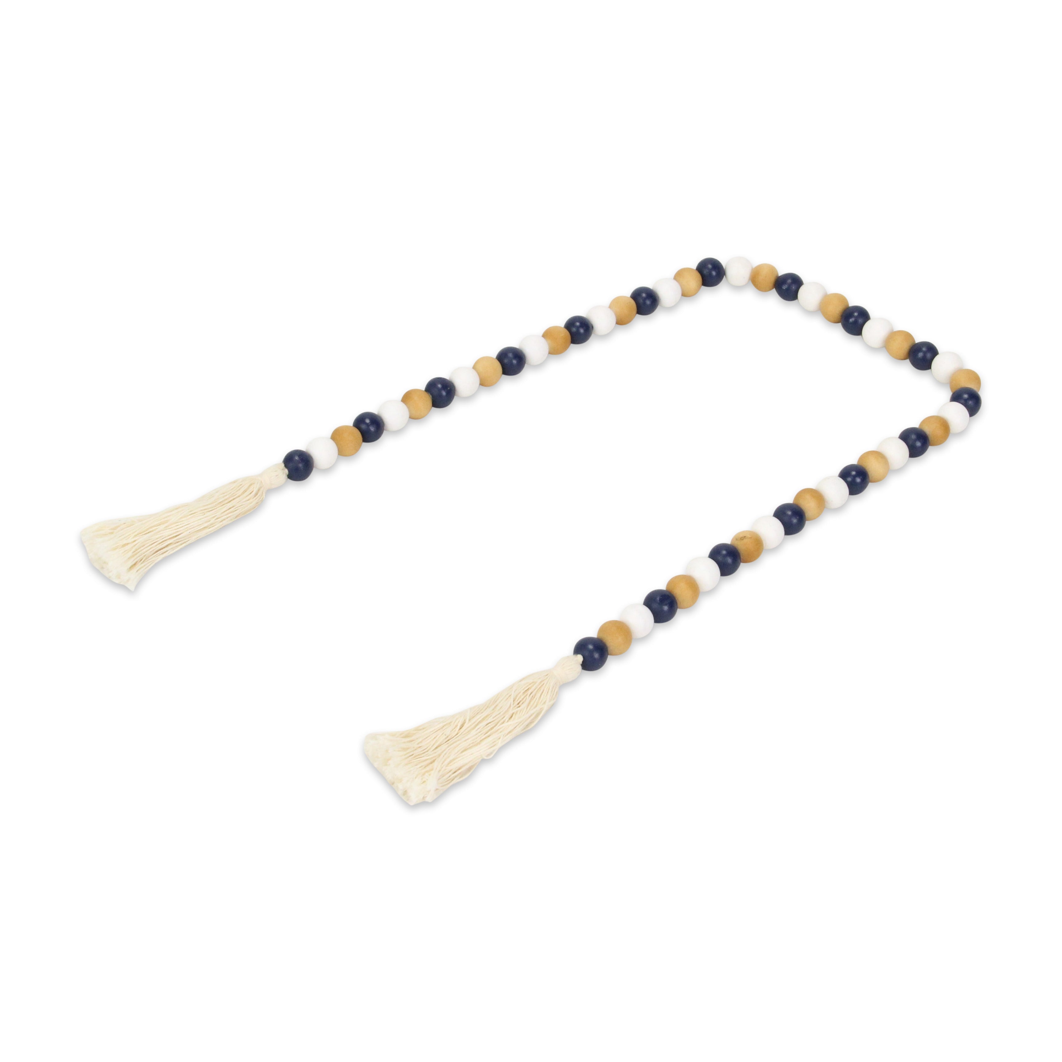 36" Blue Natural And White Wood Hand Painted Decorative Tassel - Home & Garden