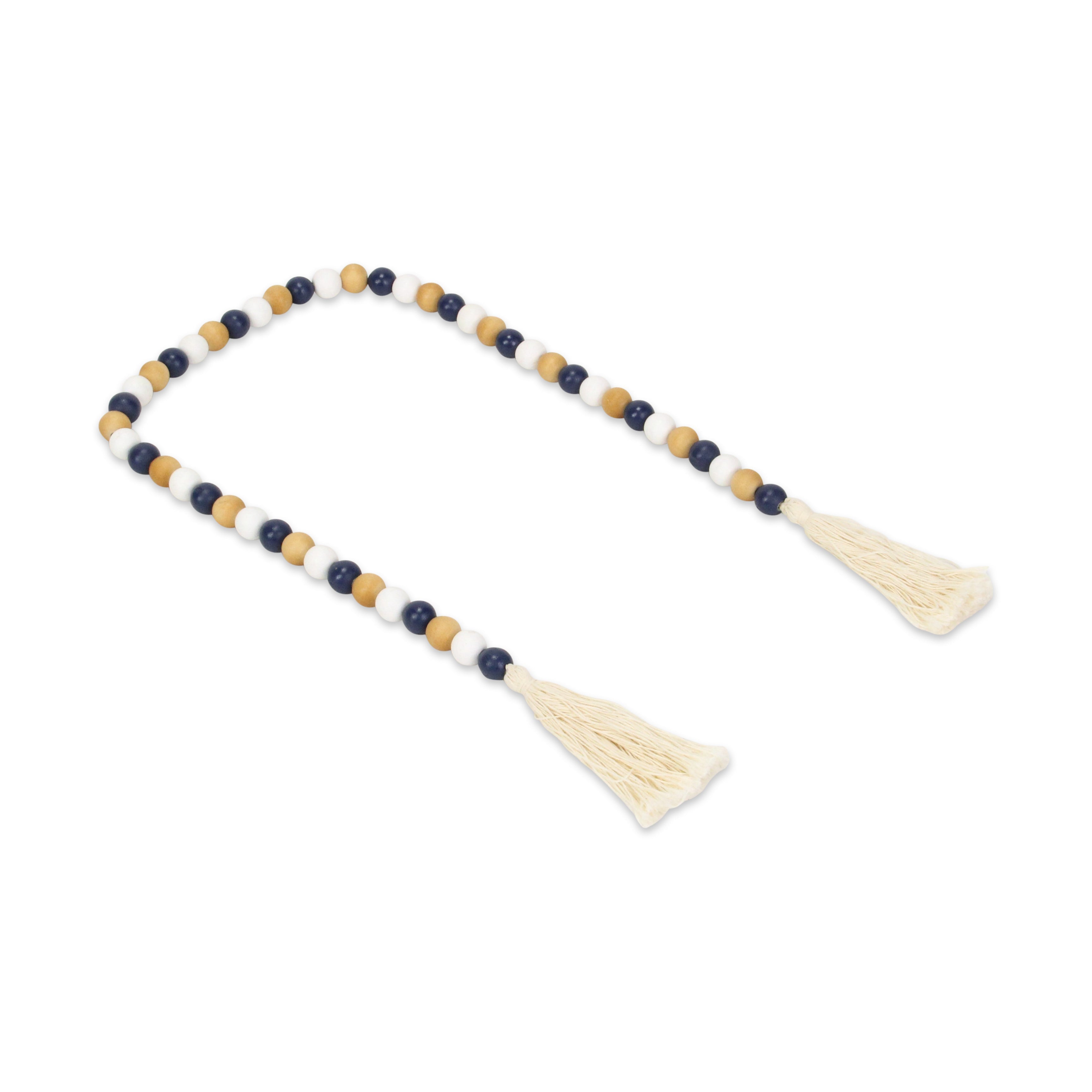 36" Blue Natural And White Wood Hand Painted Decorative Tassel - Home & Garden