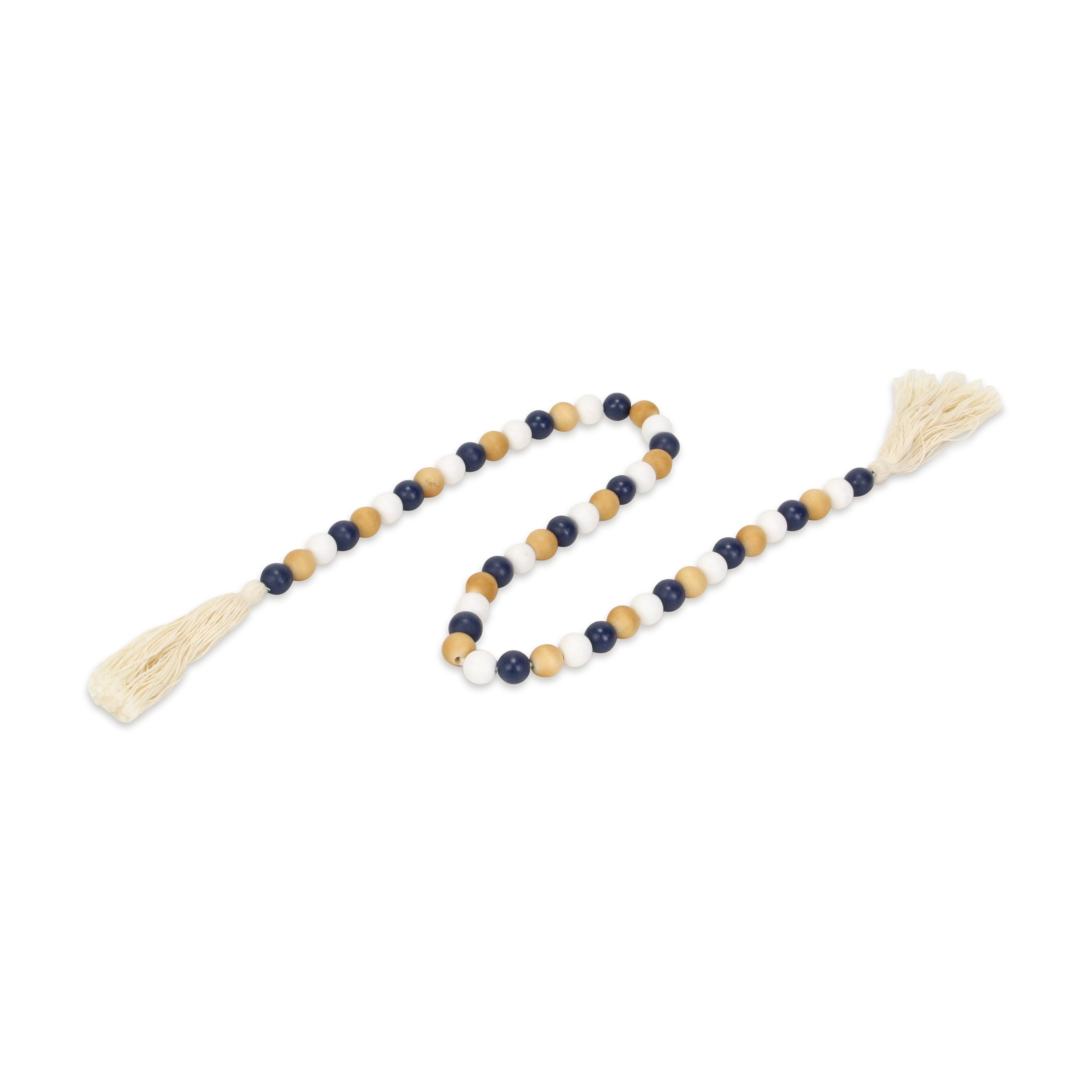 36" Blue Natural And White Wood Hand Painted Decorative Tassel - Home & Garden