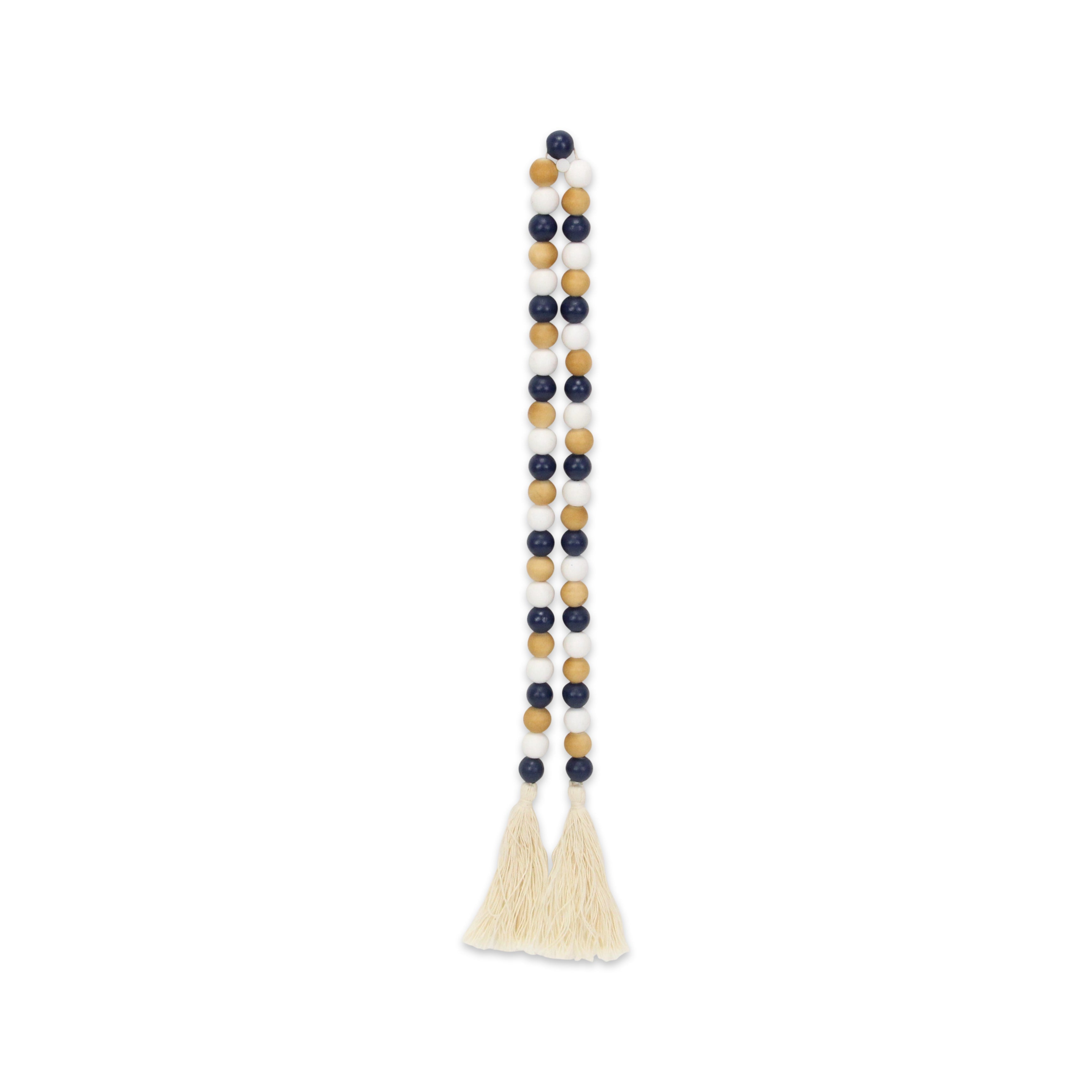 36" Blue Natural And White Wood Hand Painted Decorative Tassel - Home & Garden
