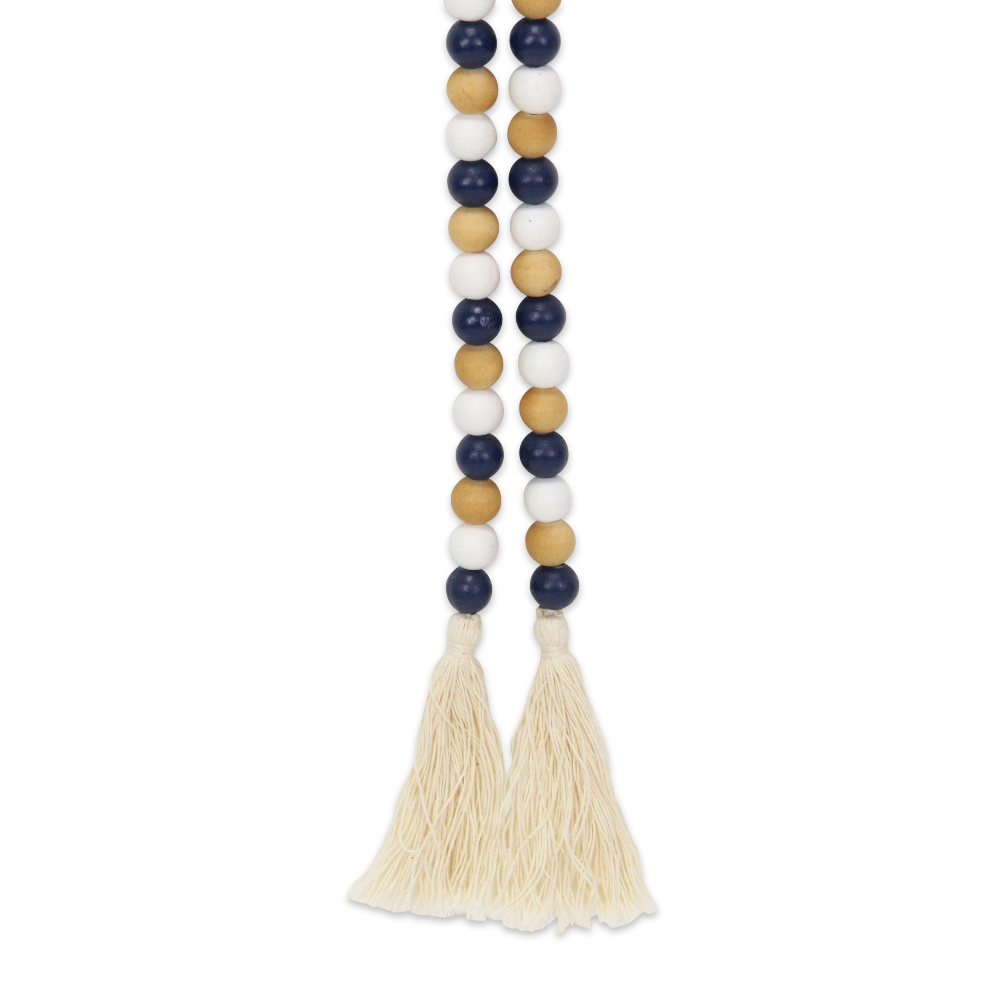 36" Blue Natural And White Wood Hand Painted Decorative Tassel - Home & Garden