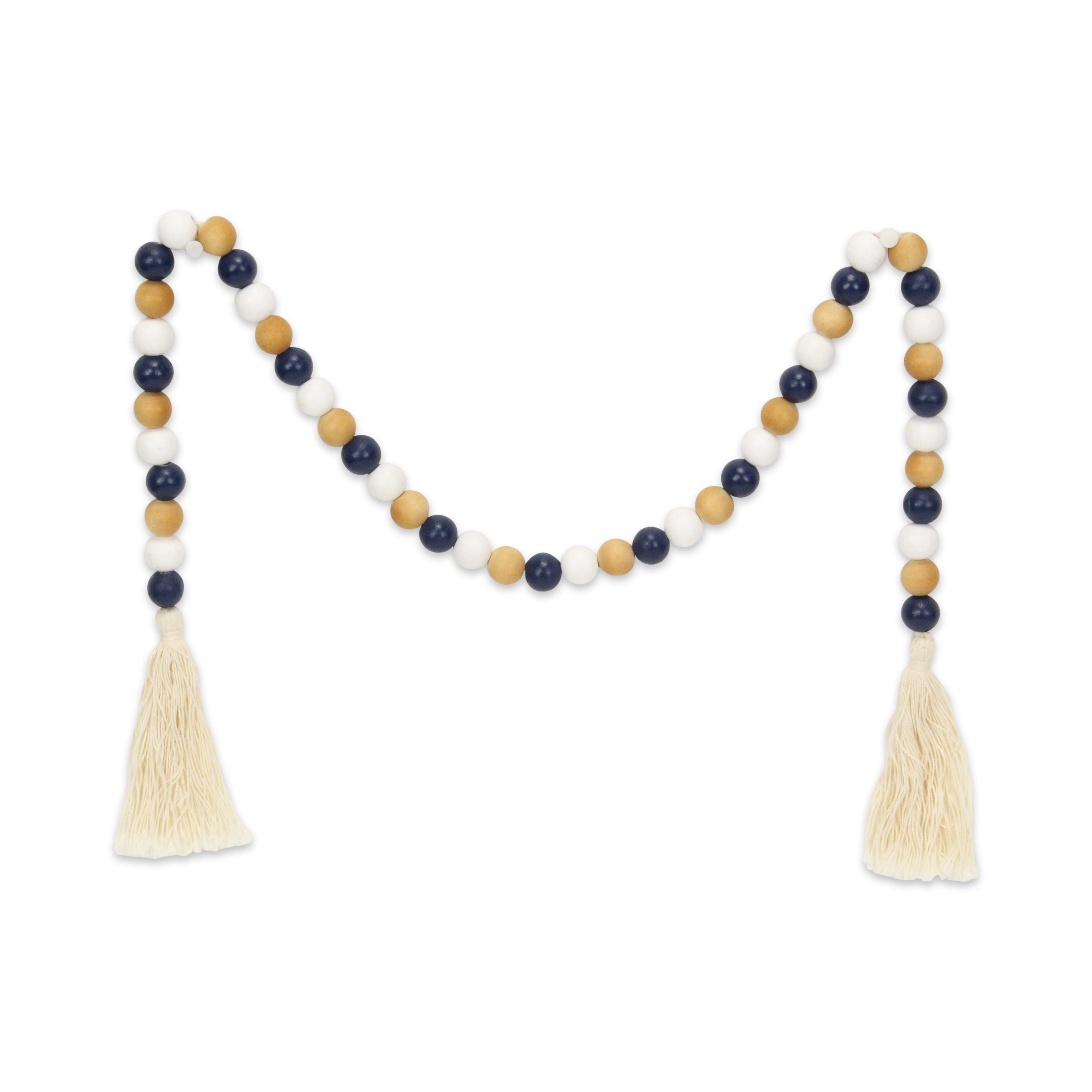 36" Blue Natural And White Wood Hand Painted Decorative Tassel - Home & Garden