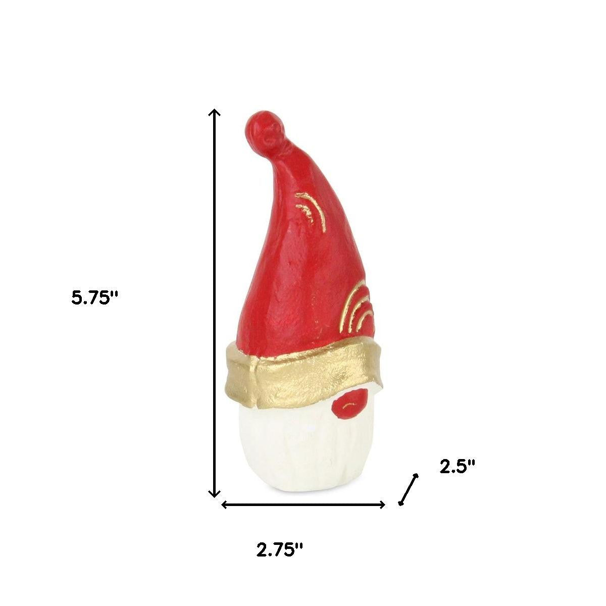 6" Red Gold And White Cast Iron Christmas Santa Gnome Figurine - Home & Garden