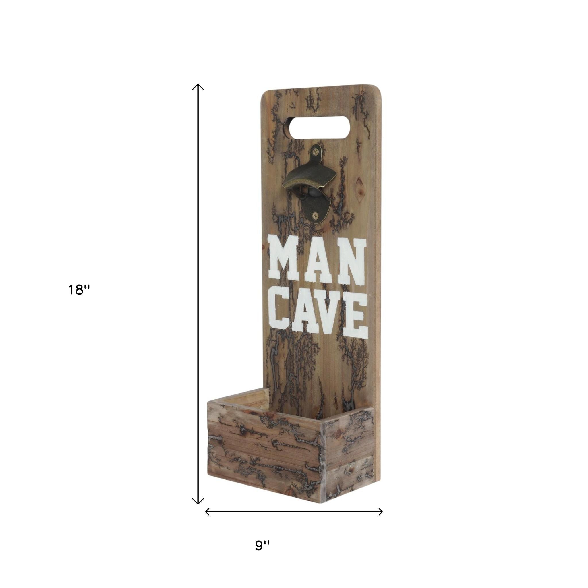 18" Brown Rustic Solid Wood Man Cave Bottle Cap Catcher Wall Decor - Home & Garden