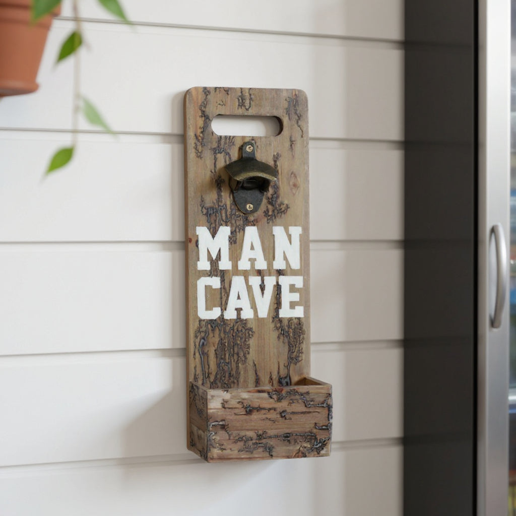 18" Brown Rustic Solid Wood Man Cave Bottle Cap Catcher Wall Decor - Home & Garden