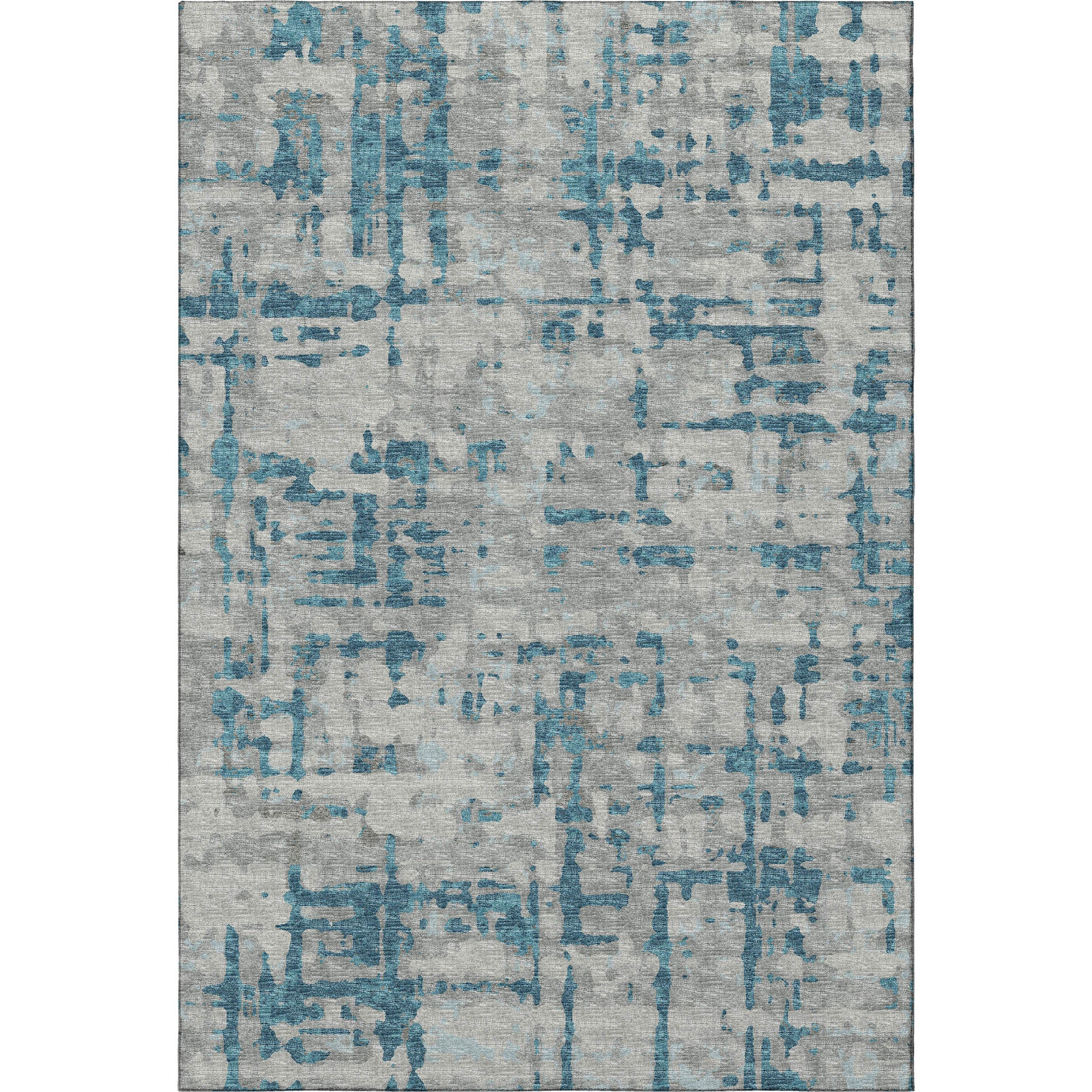 10' X 14' Persian Blue And Gray Abstract Distressed Washable Area Rug With UV Protection - Home & Garden