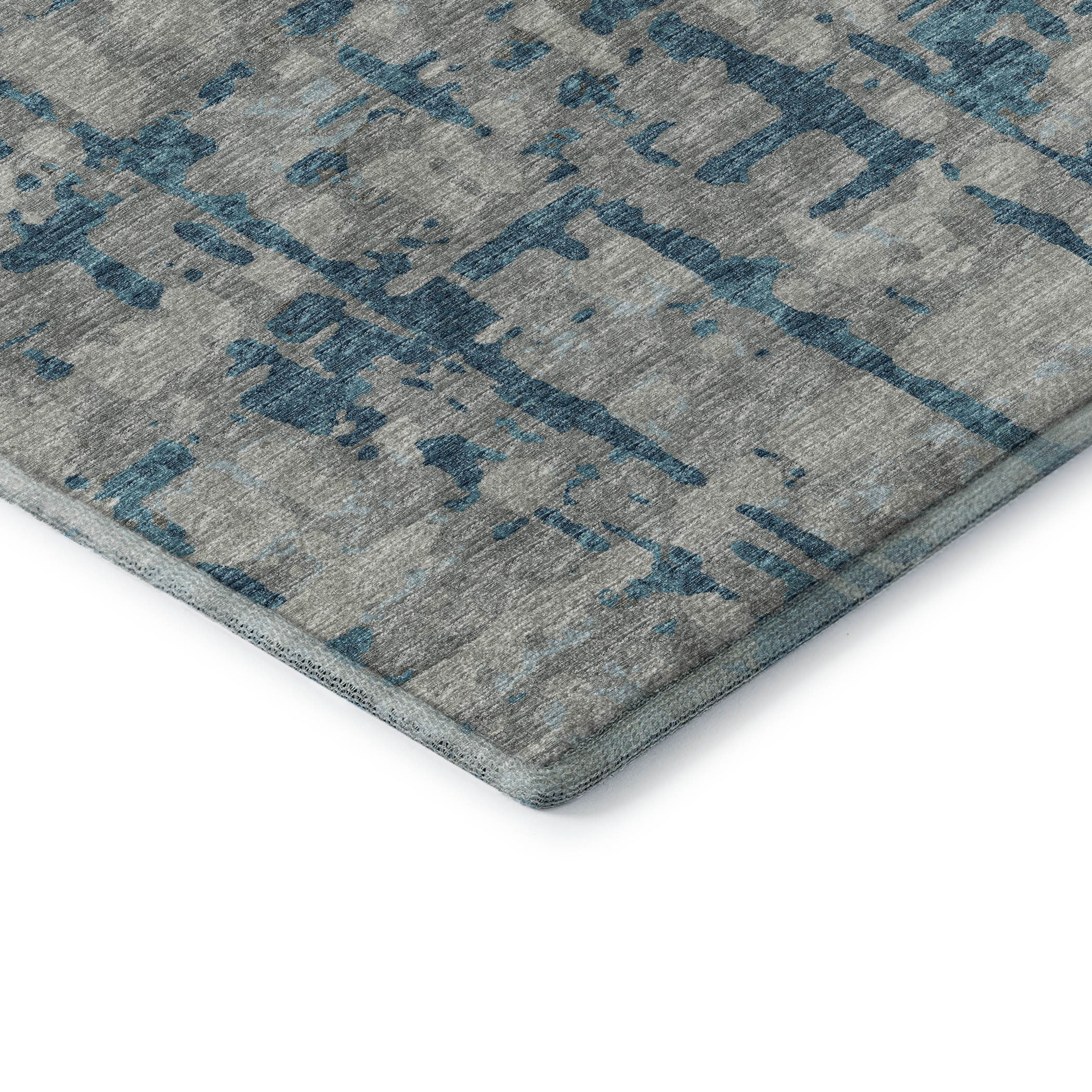 10' X 14' Persian Blue And Gray Abstract Distressed Washable Area Rug With UV Protection - Home & Garden