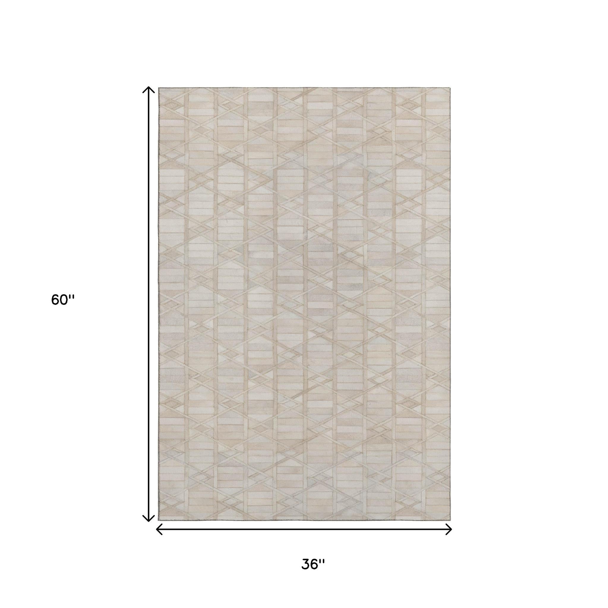 3' X 5' Ivory And Beige Diamond Washable Area Rug With UV Protection - Home & Garden