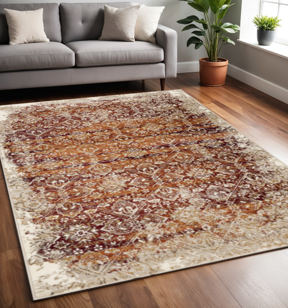 5' X 8' Rust And Ivory Oriental Area Rug - Home Decor