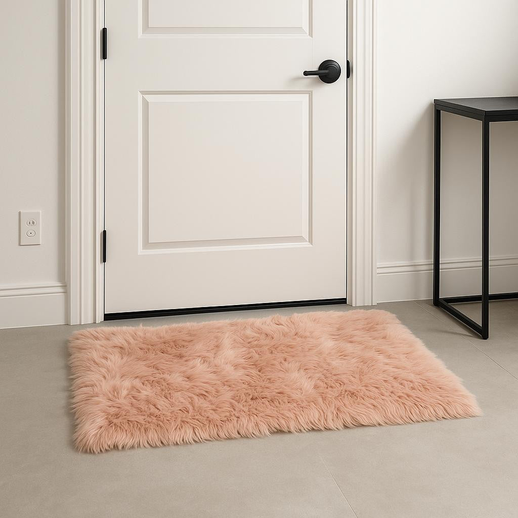 3' X 5' Dusty Rose Faux Fur Non Skid Area Rug - Home Decor