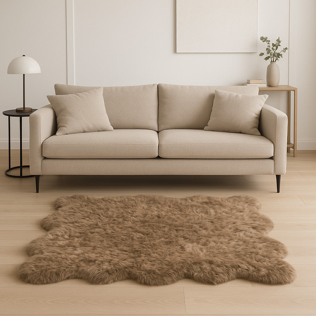 6' X 6' Tan Faux Fur Washable Non Skid Area Rug - Home Decor