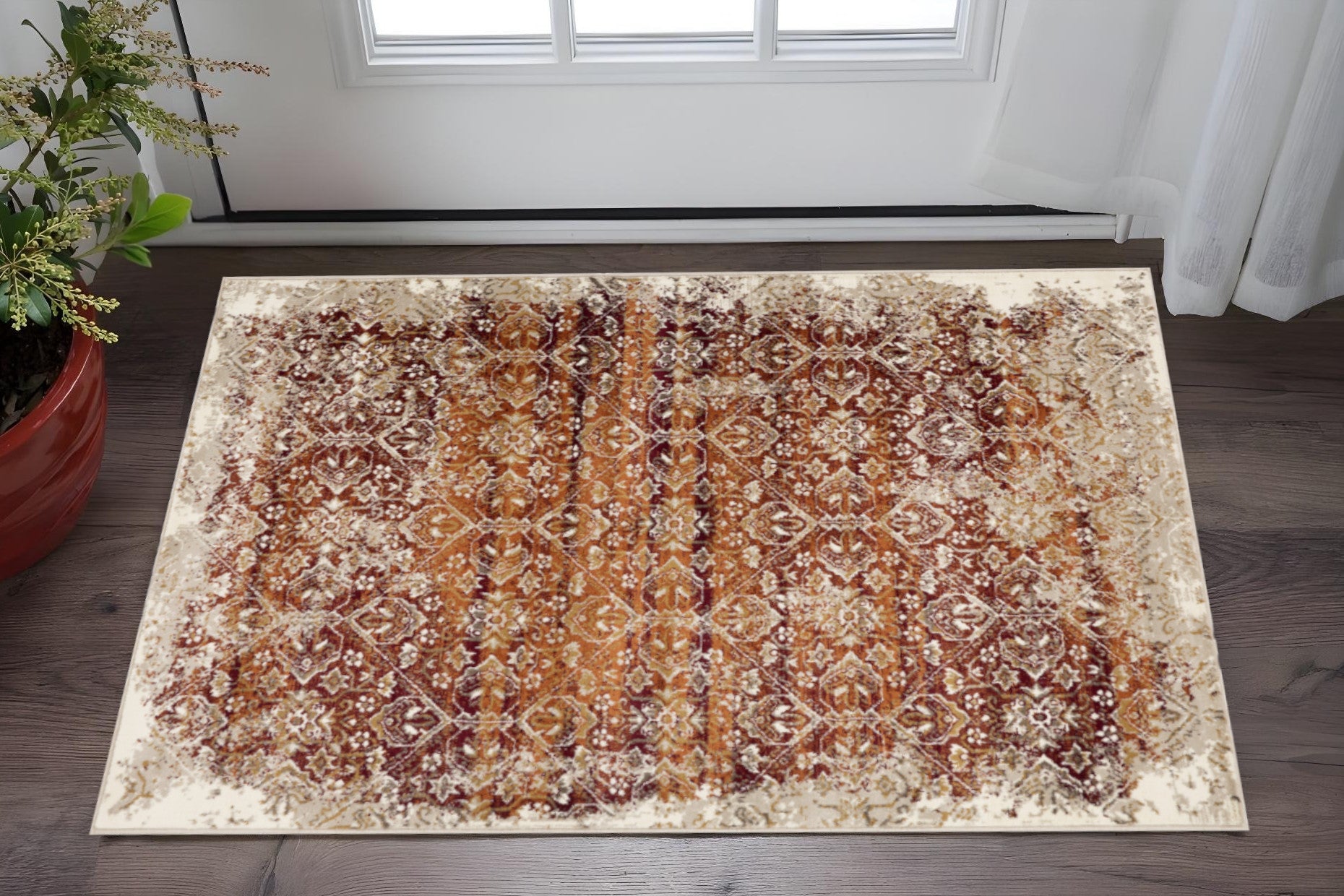 3' X 5' Rust And Ivory Oriental Area Rug - Home Decor