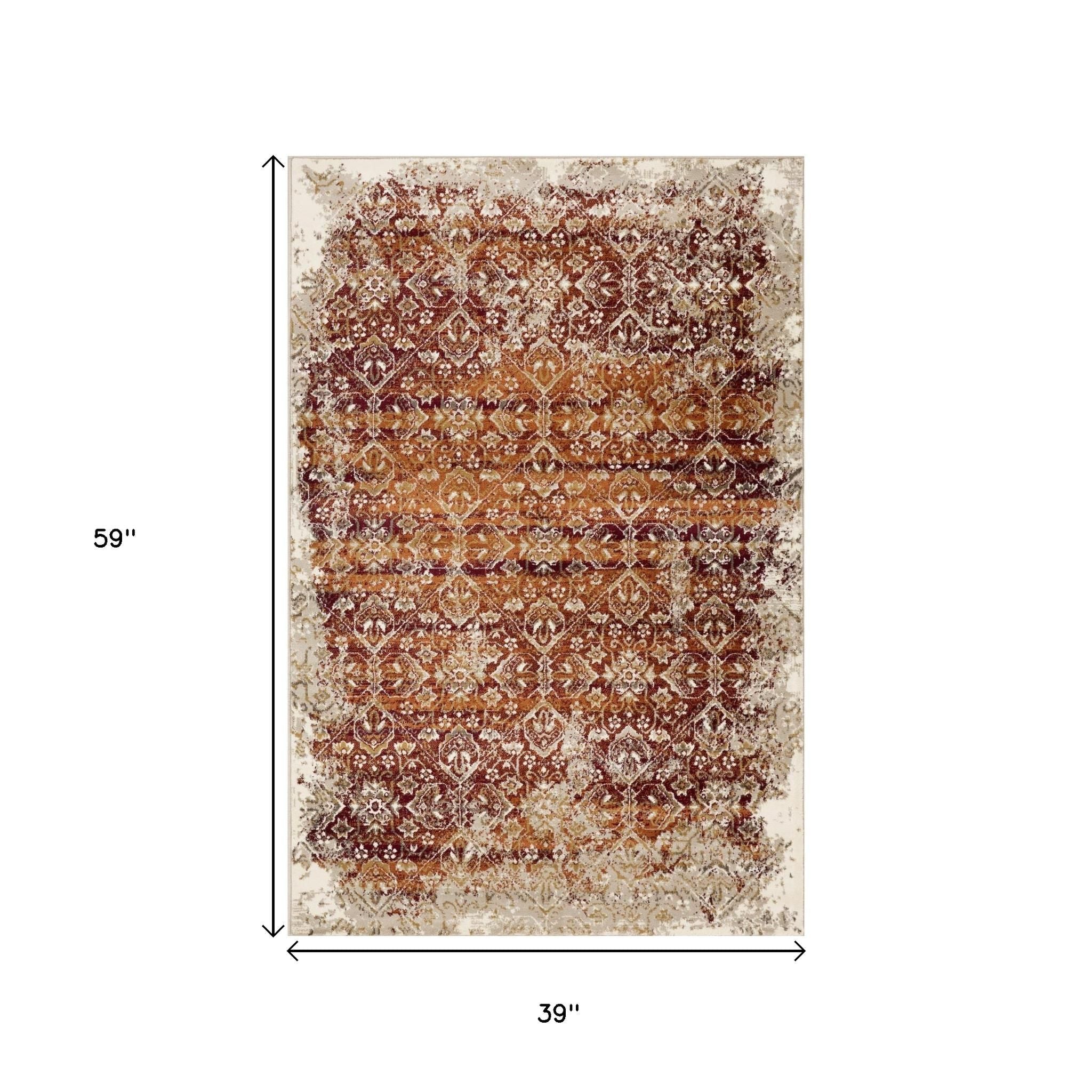 3' X 5' Rust And Ivory Oriental Area Rug - Home Decor
