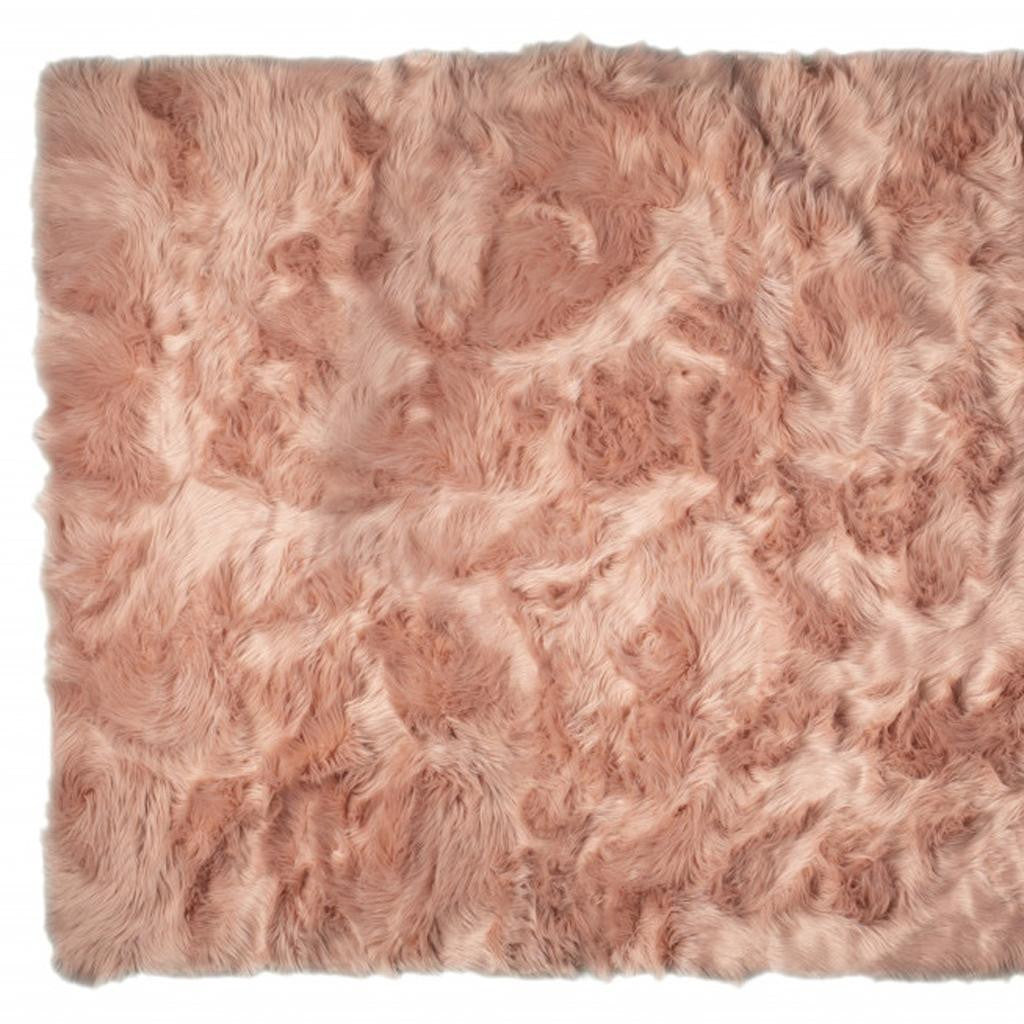 5' X 8' Dusty Rose Faux Fur Non Skid Area Rug - Home Decor