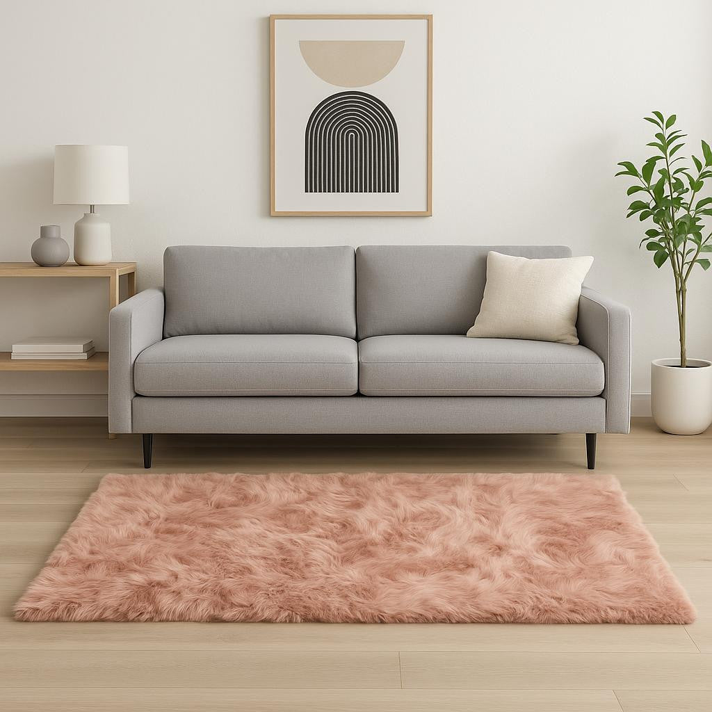 5' X 8' Dusty Rose Faux Fur Non Skid Area Rug - Home Decor