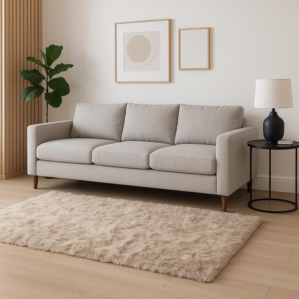 5' X 8' Taupe Faux Fur Non Skid Area Rug - Home Decor