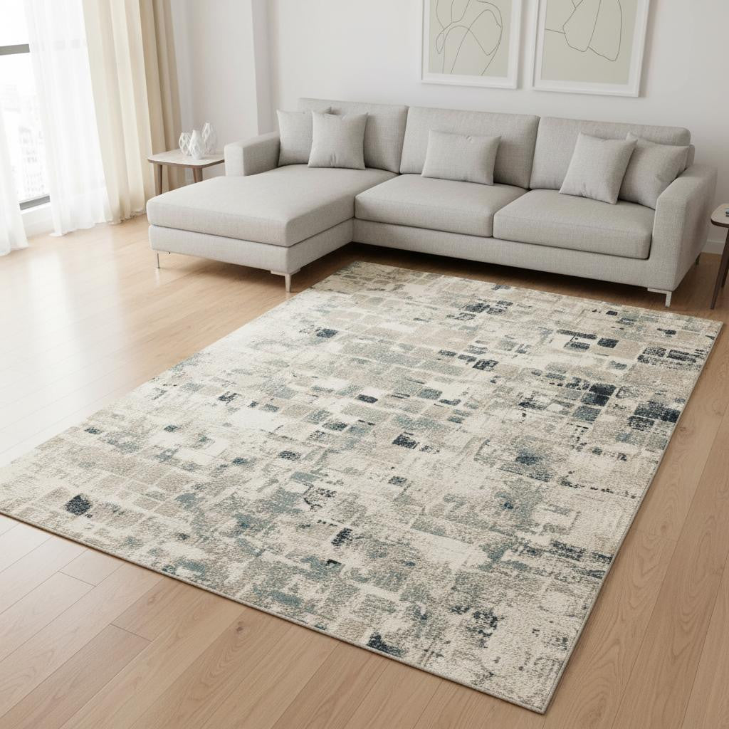 8' X 11' Blue and Beige Abstract Area Rug - Home Decor