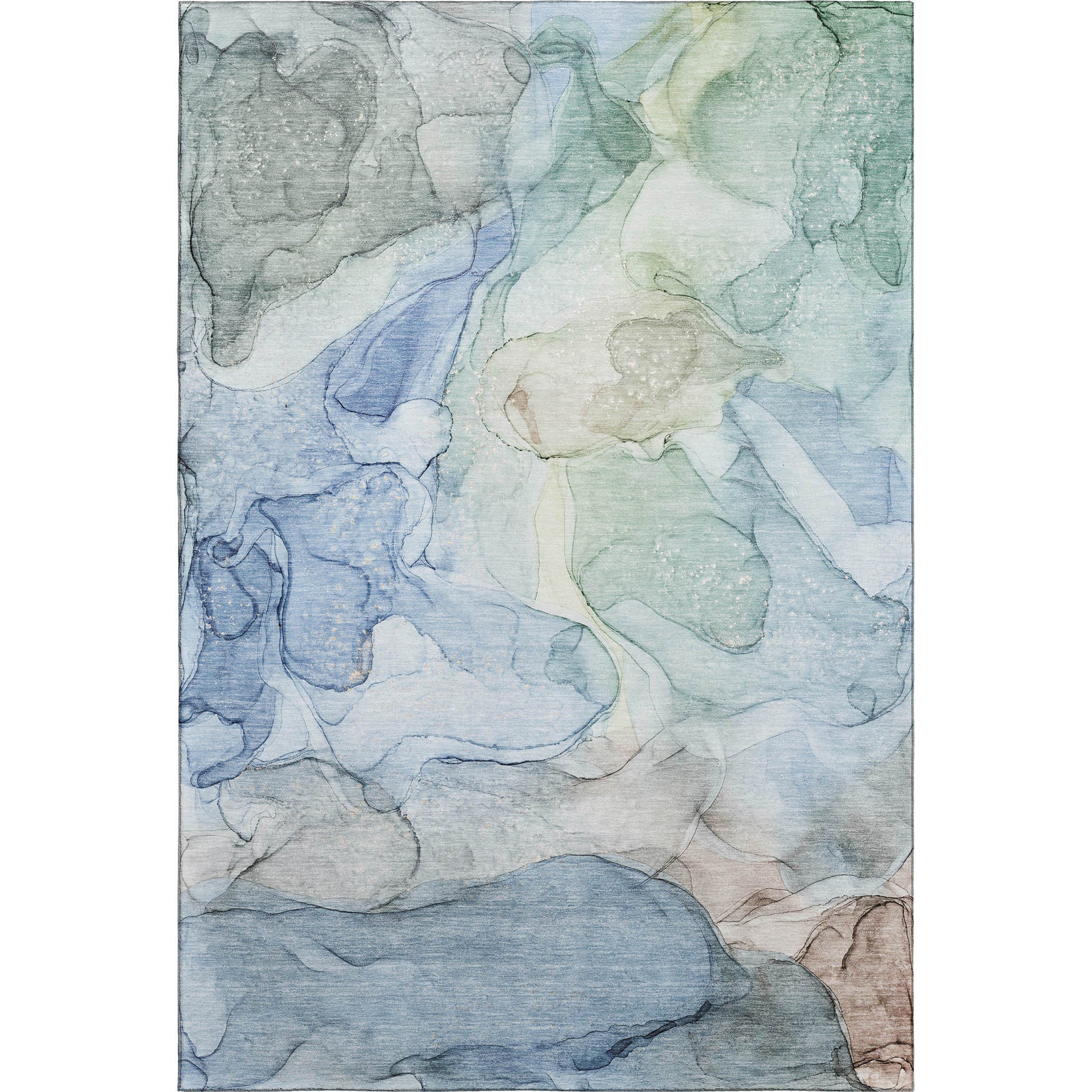 5' X 8' Blue And Ivory Abstract Washable Area Rug With UV Protection - Home & Garden