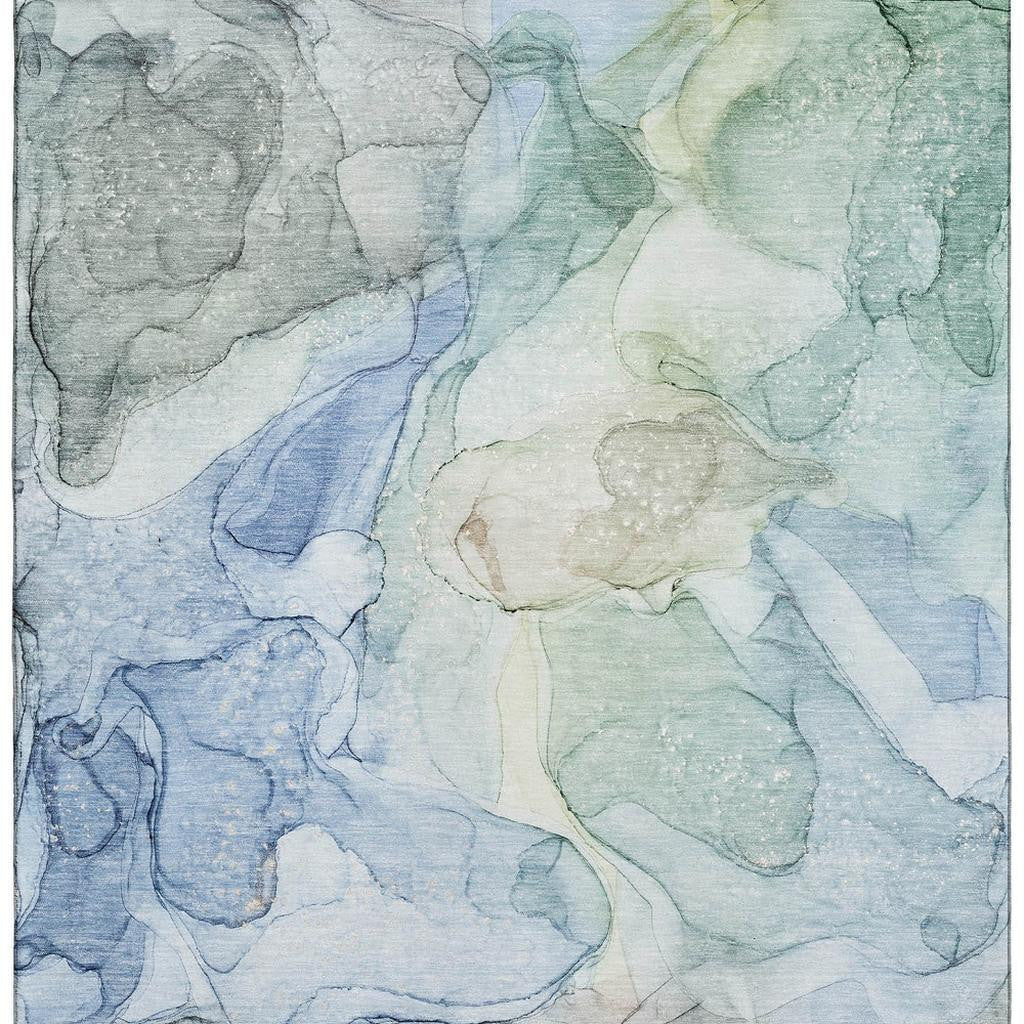 5' X 8' Blue And Ivory Abstract Washable Area Rug With UV Protection - Home & Garden