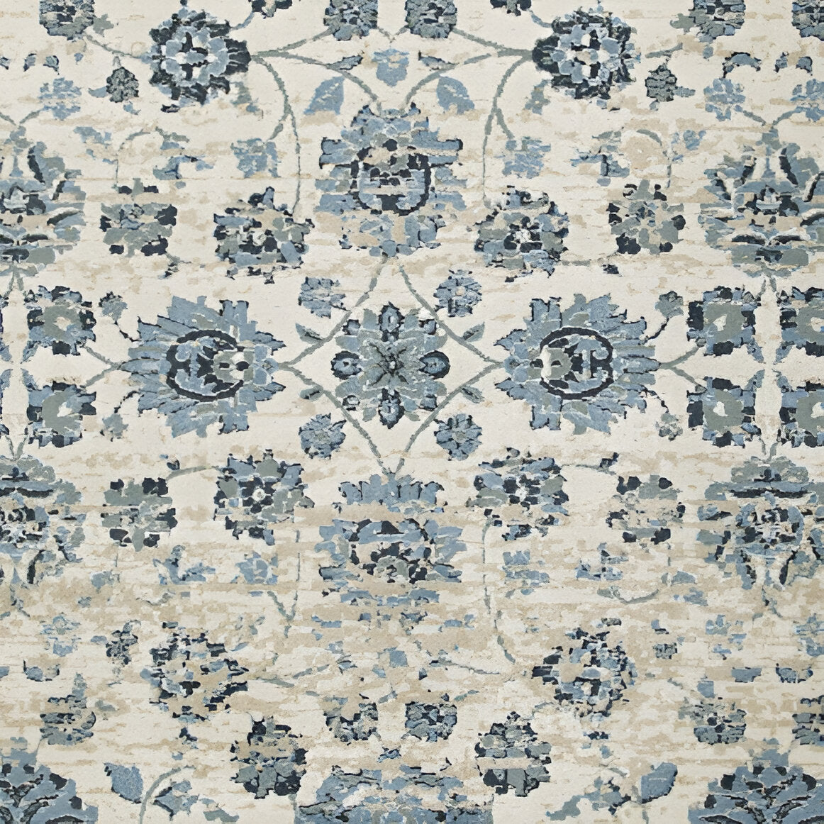 8' Ivory And Sky Blue Oriental Round Rug - Home Decor