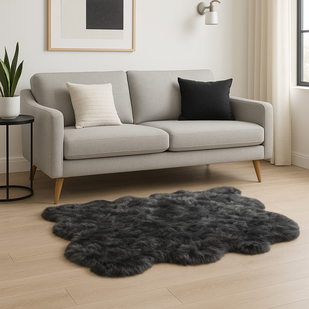 6' X 6' Grey Faux Fur Washable Non Skid Area Rug - Home Decor