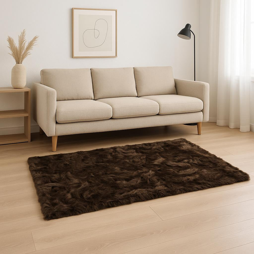 5' X 8' Chocolate Faux Fur Non Skid Area Rug - Home Decor