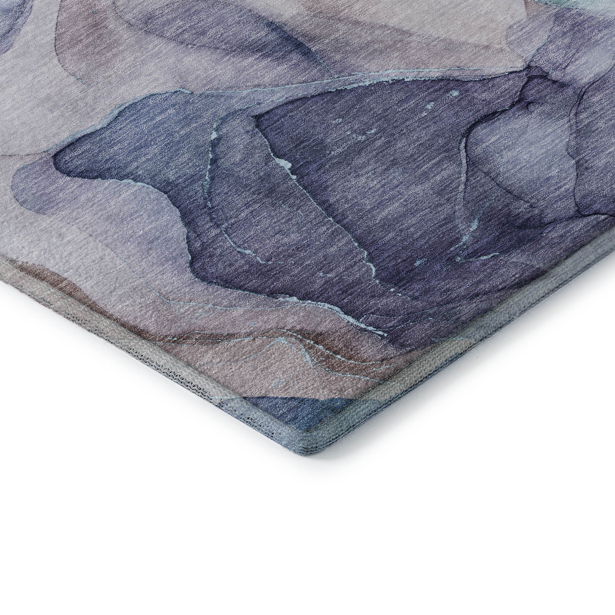 8' Navy Blue Purple And Gray Abstract Washable Round Rug With UV Protection - Home & Garden