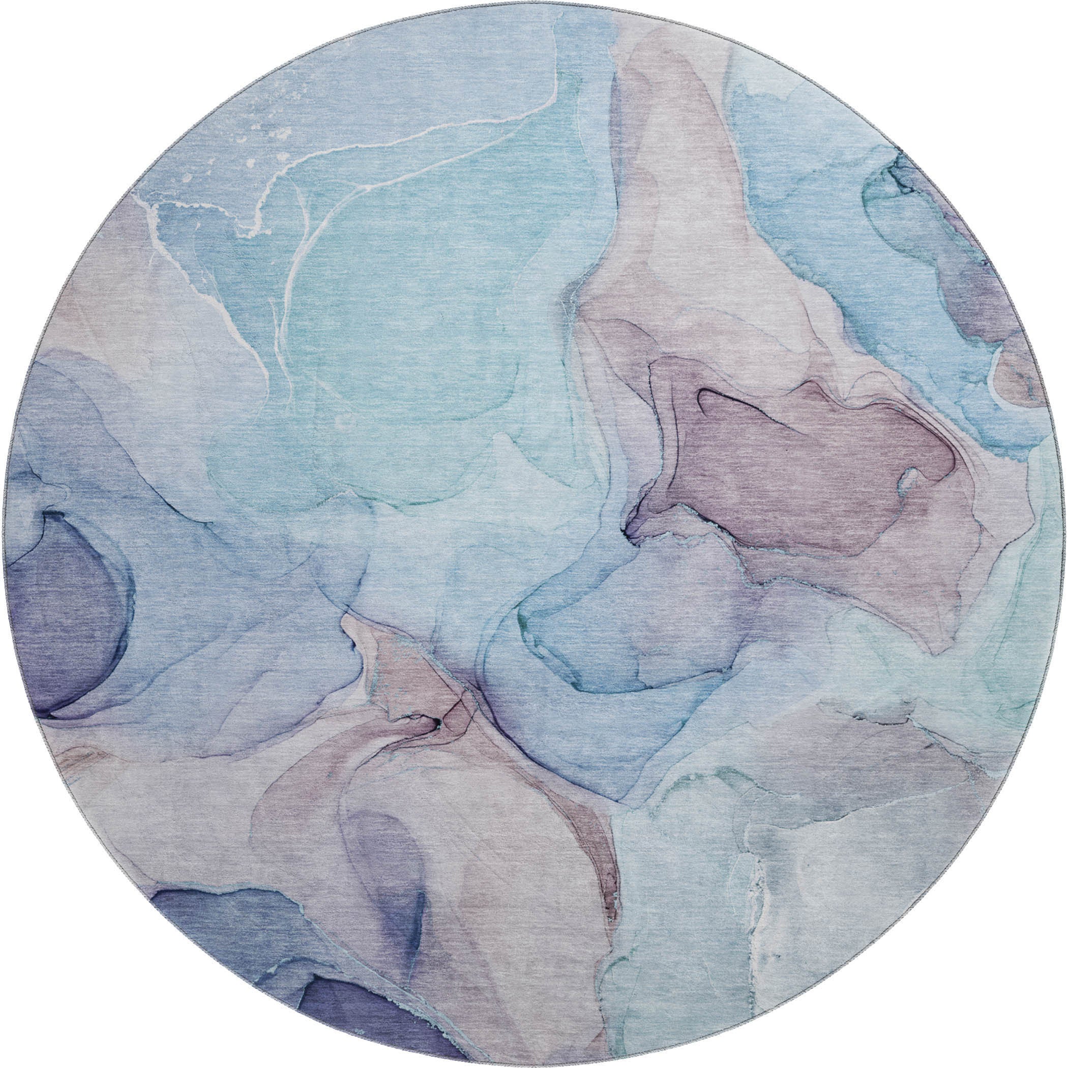 8' Navy Blue Purple And Gray Abstract Washable Round Rug With UV Protection - Home & Garden