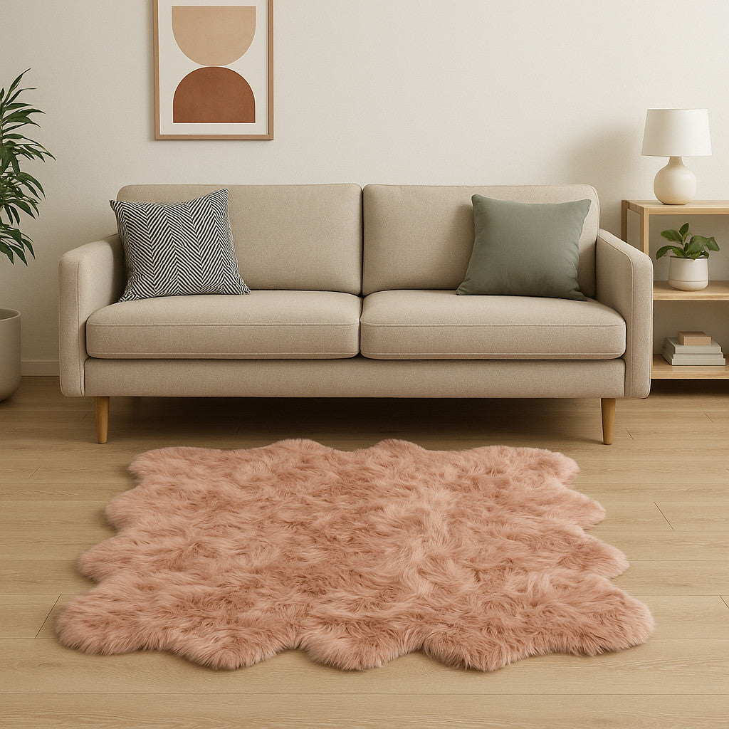 6' X 6' Dusty Rose Faux Fur Washable Non Skid Area Rug - Home Decor