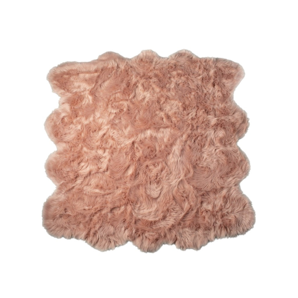 6' X 6' Dusty Rose Faux Fur Washable Non Skid Area Rug - Home Decor