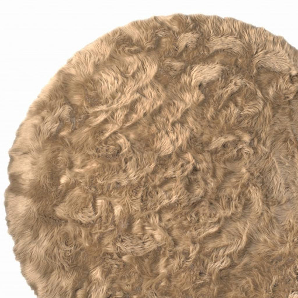 6' X 6' Tan Round Faux Fur Washable Non Skid Area Rug - Home Decor