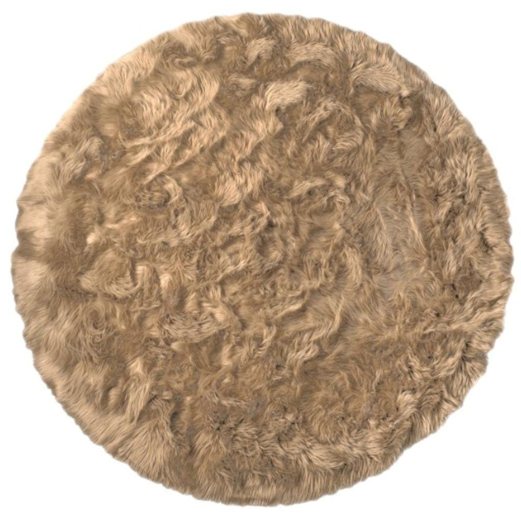 6' X 6' Tan Round Faux Fur Washable Non Skid Area Rug - Home Decor
