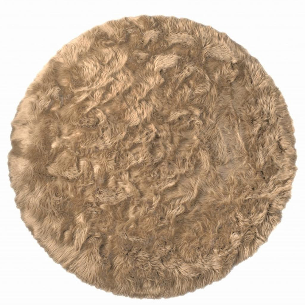 6' X 6' Tan Round Faux Fur Washable Non Skid Area Rug - Home Decor