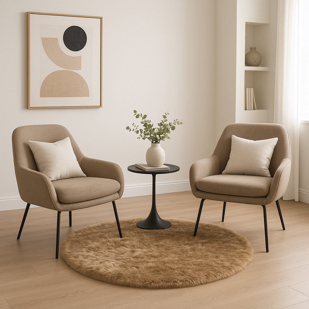 6' X 6' Tan Round Faux Fur Washable Non Skid Area Rug - Home Decor