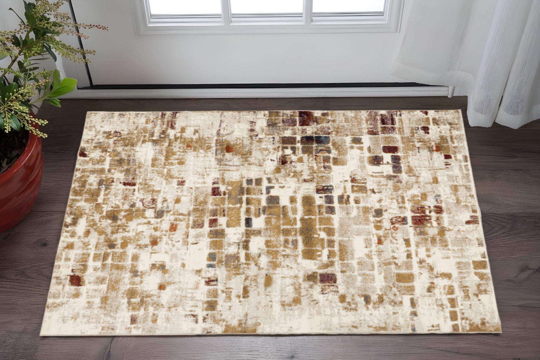 3' X 5' Natural And Brown Abstract Area Rug - Home Decor